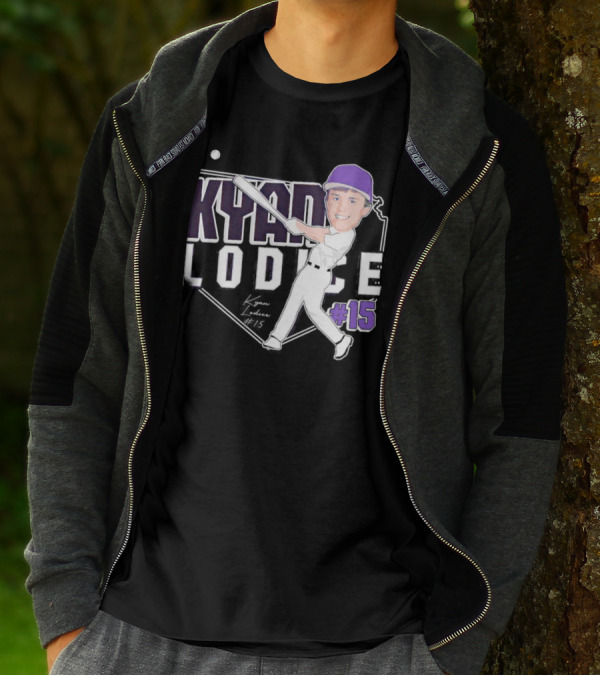 Kyan Lodice Caricature Signature Baseball #15 Purple Cap T-Shirt