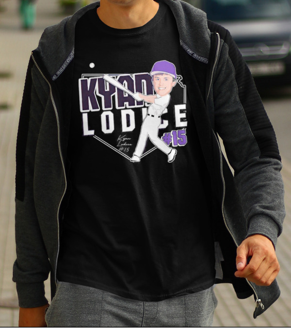 Kyan Lodice Caricature Signature Baseball #15 Purple Cap T-Shirt