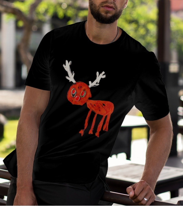 Reindeer Drawing Red Nose Cartoon T-Shirt