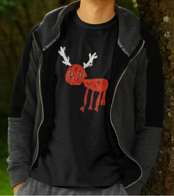 Reindeer Drawing Red Nose Cartoon T-Shirt