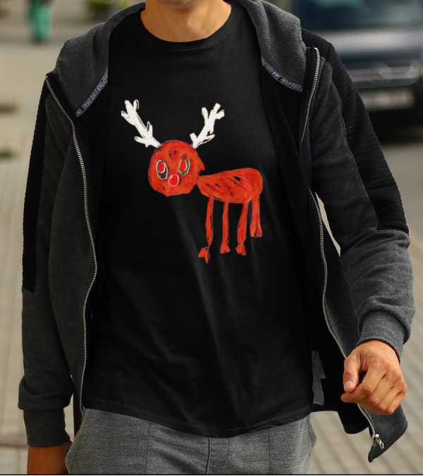 Reindeer Drawing Red Nose Cartoon T-Shirt