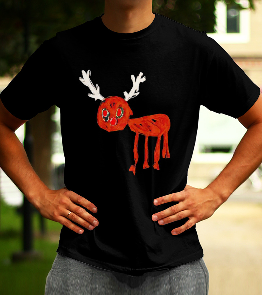 Reindeer Drawing Red Nose Cartoon T-Shirt