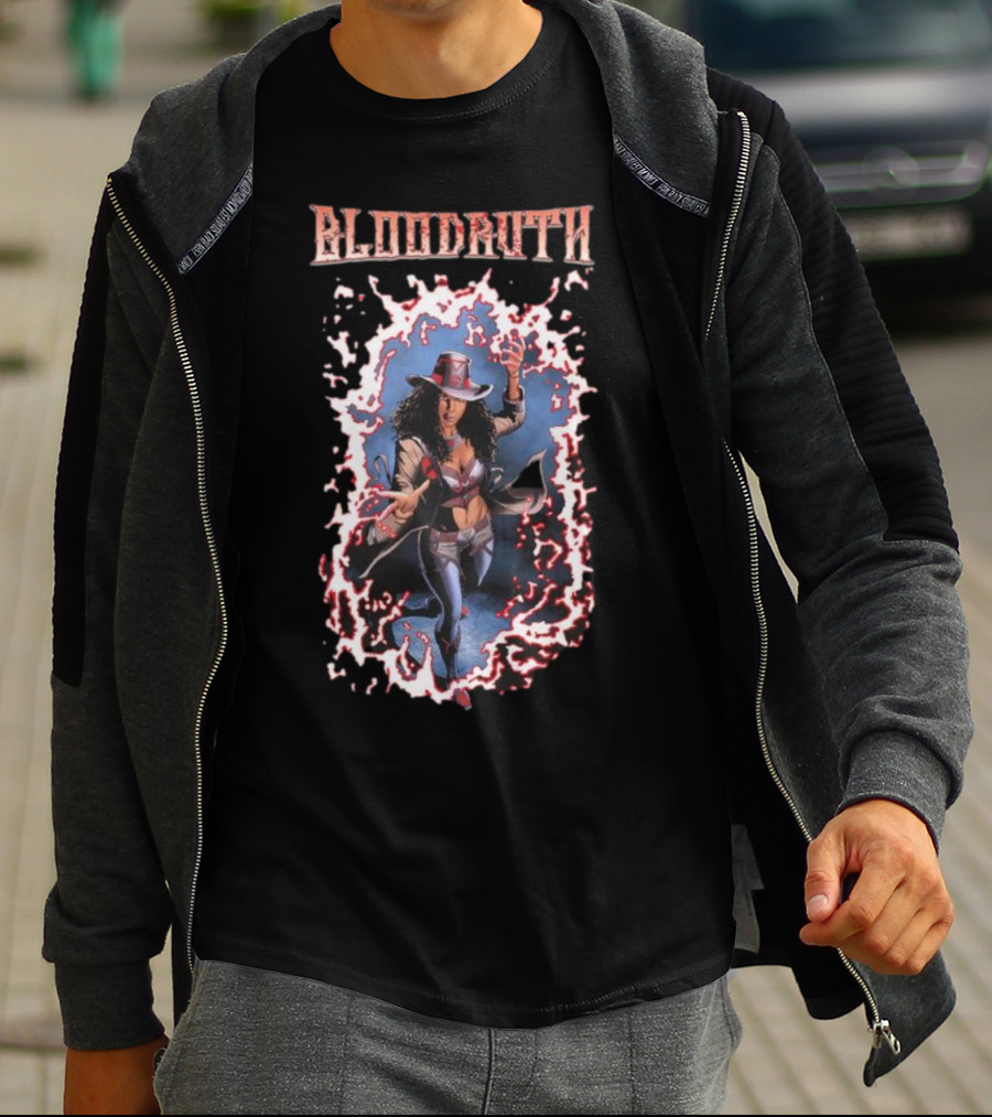 Rippaverse Comics Bloodruth Mysterious Heroine In Dynamic Fiery Aura T-Shirt