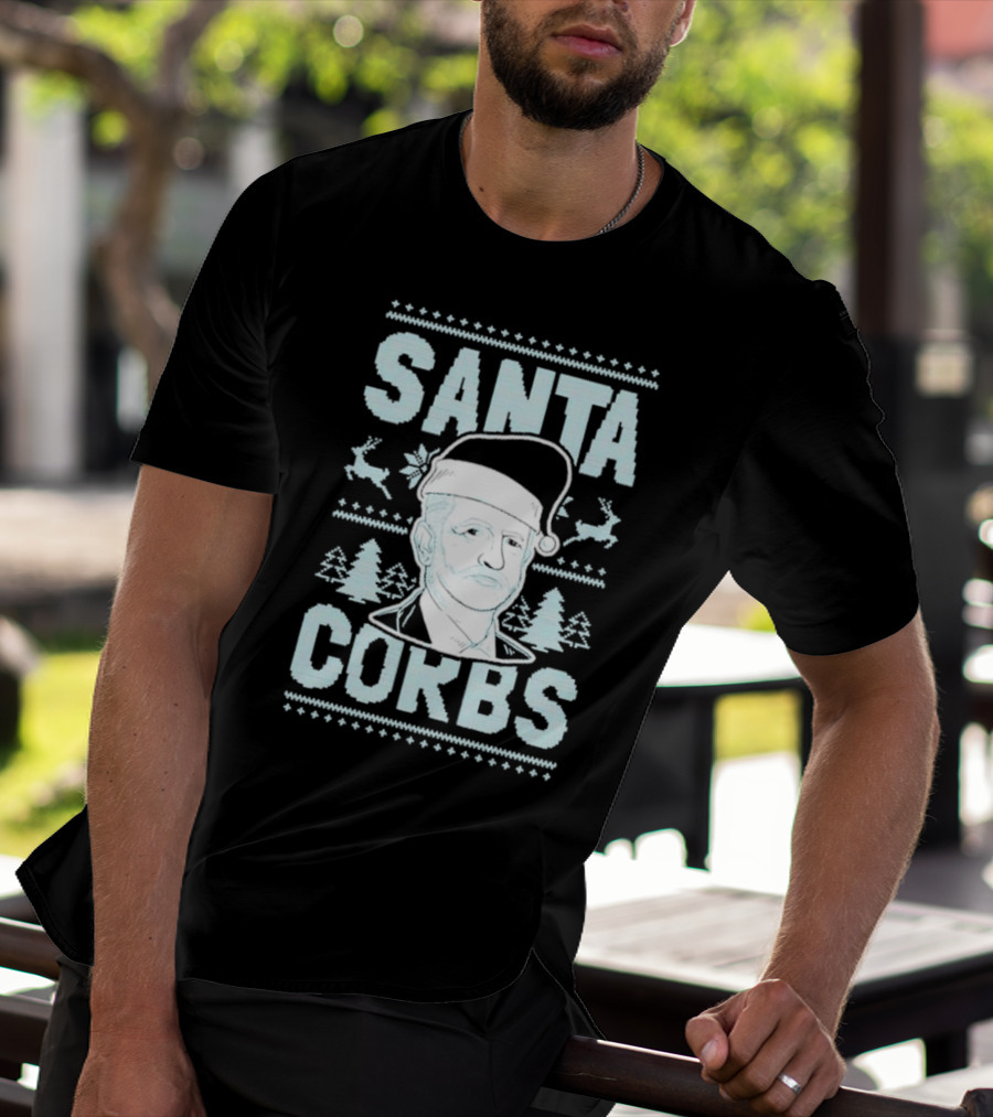 Santa Corbs Christmas Reindeer Trees And Santa Hat T-Shirt