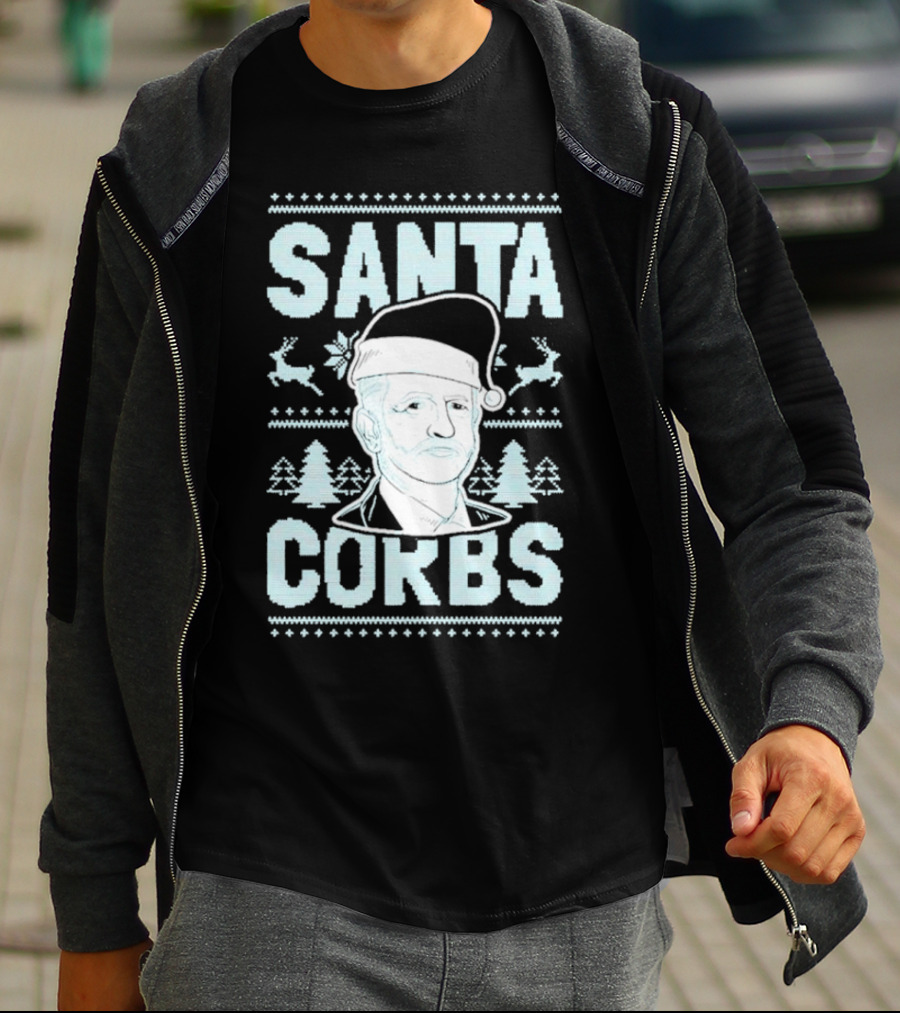 Santa Corbs Christmas Reindeer Trees And Santa Hat T-Shirt