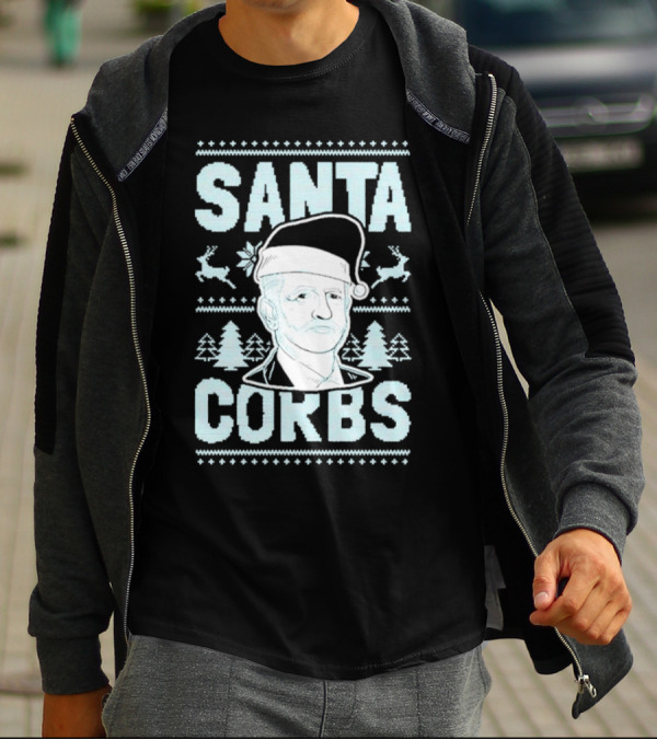 Santa Corbs Christmas Reindeer Trees And Santa Hat T-Shirt