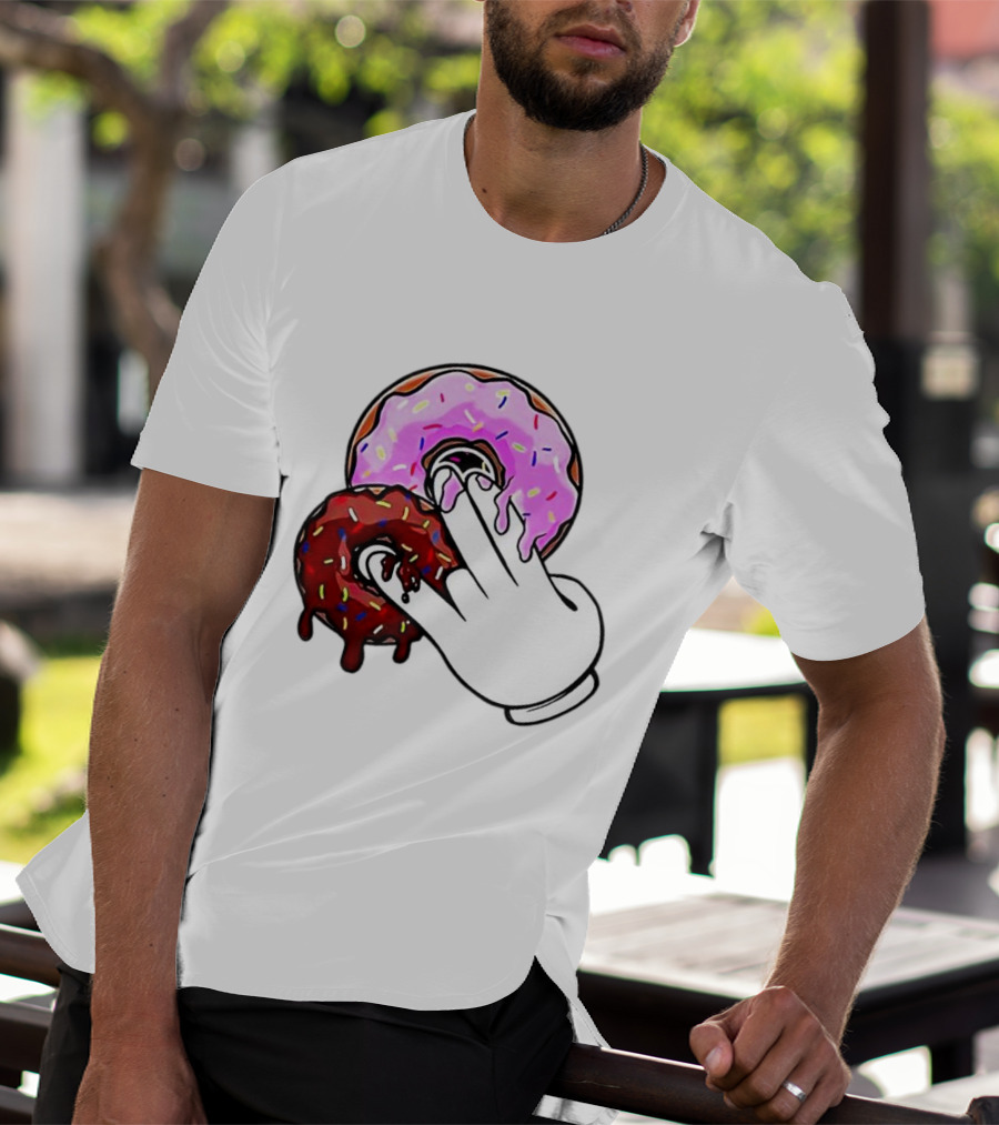 2 Pink Donuts 1 Brown Donut Animated Hand Gesture T-Shirt