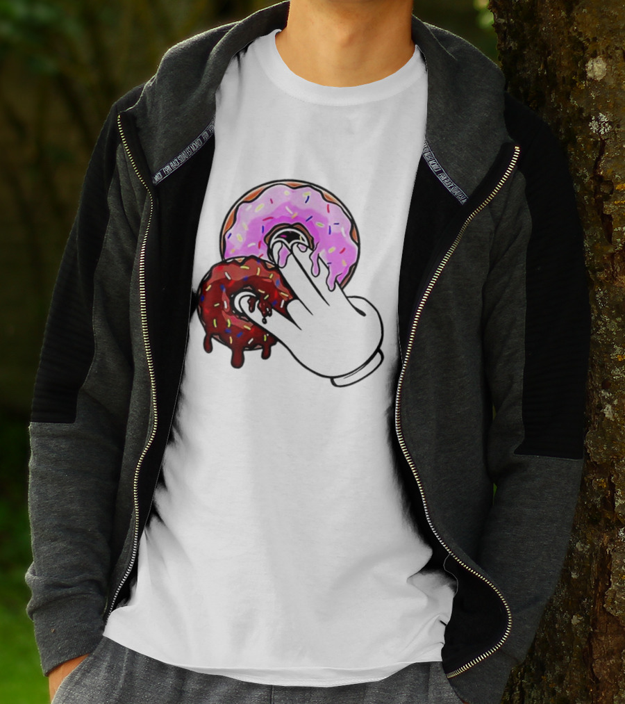 2 Pink Donuts 1 Brown Donut Animated Hand Gesture T-Shirt