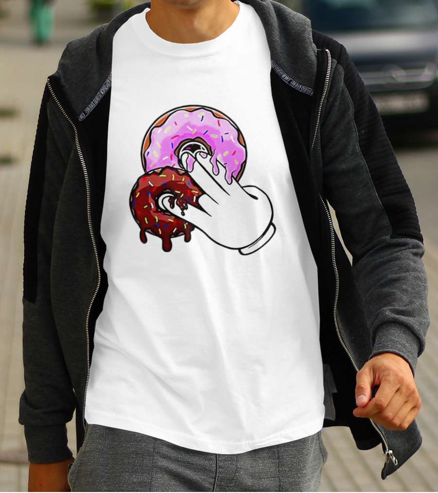 2 Pink Donuts 1 Brown Donut Animated Hand Gesture T-Shirt