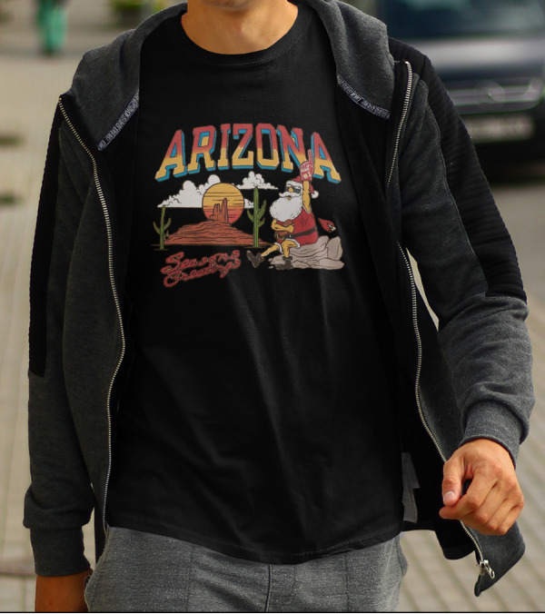 Arizona Cardinals Santa Desert Seasons Greetings Christmas T-Shirt