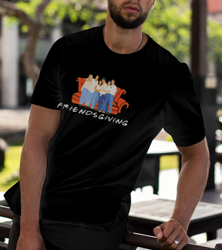 Friendsgiving Celebration With Friends On Iconic Orange Couch T-Shirt