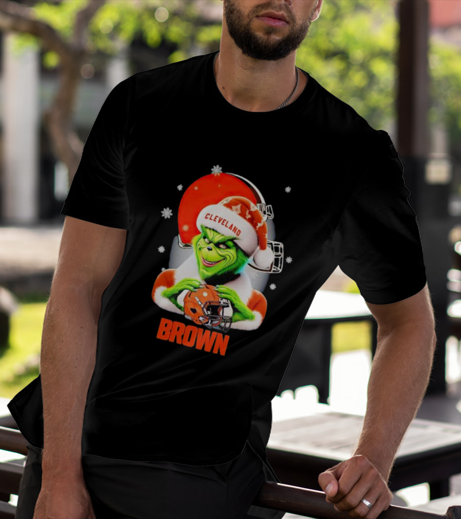 Grinch Cleveland Browns Christmas Football Snowflakes T-Shirt