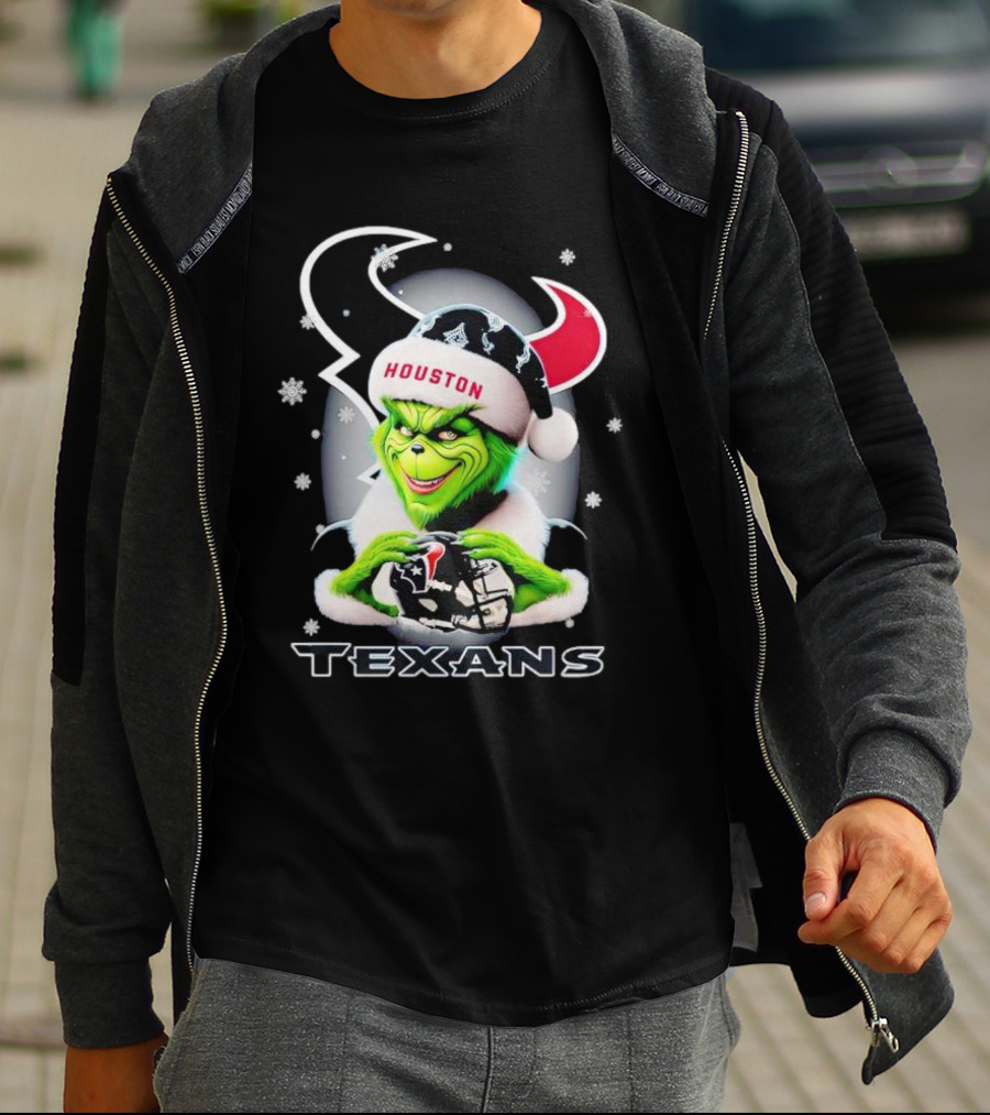 Grinch Houston Texans Christmas Football Holiday Snowflakes T-Shirt