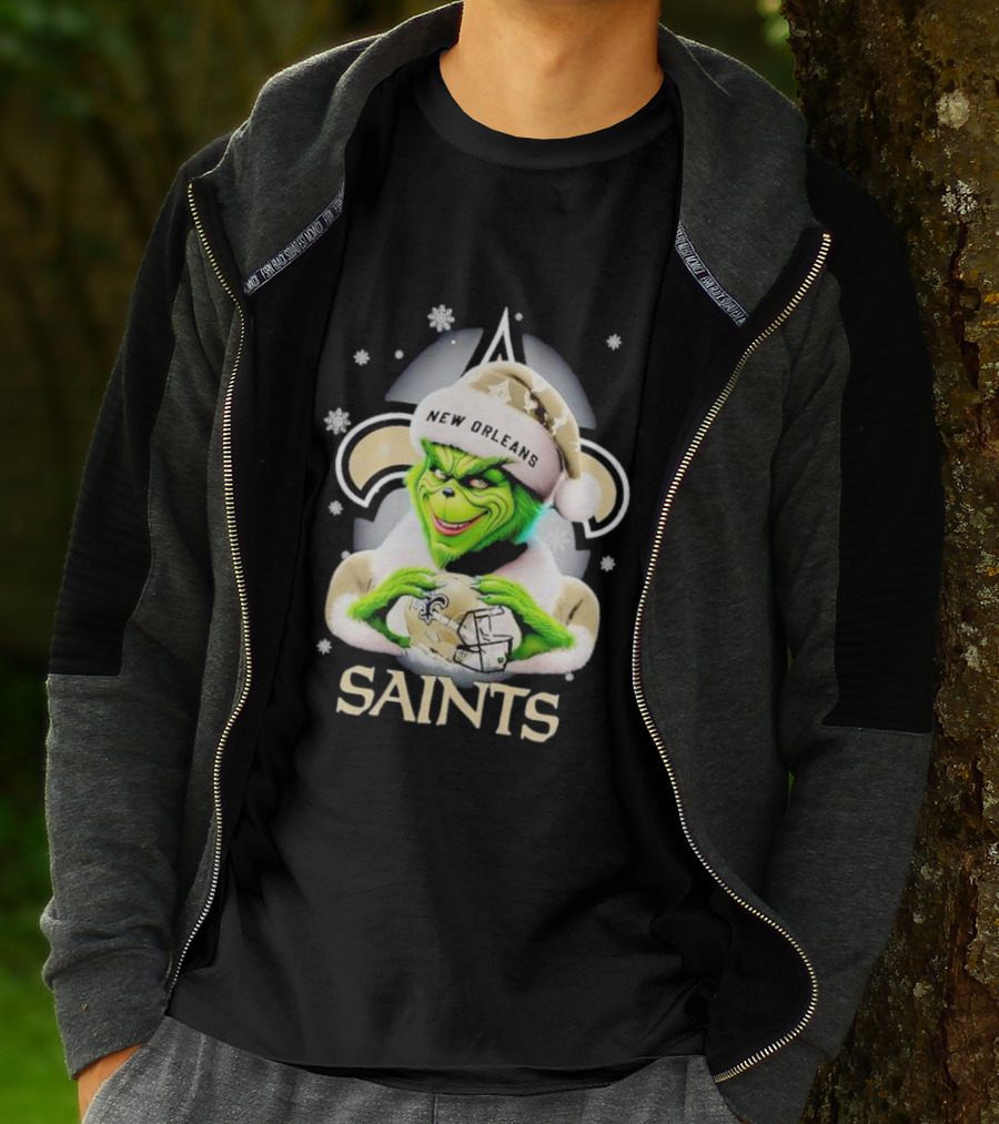 Grinch New Orleans Saints Christmas Snowflakes Football T-Shirt