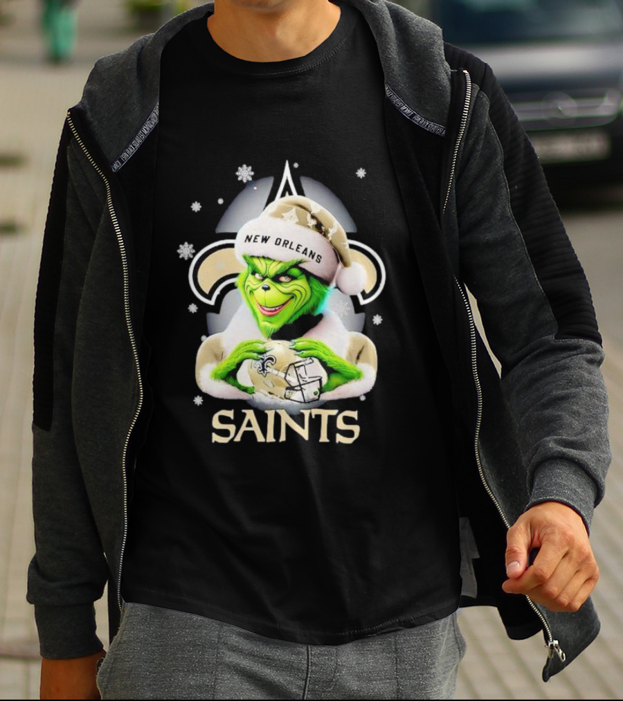 Grinch New Orleans Saints Christmas Snowflakes Football T-Shirt