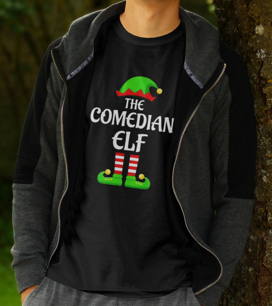 The Comedian Elf Funny Christmas Striped Stockings And Hat T-Shirt