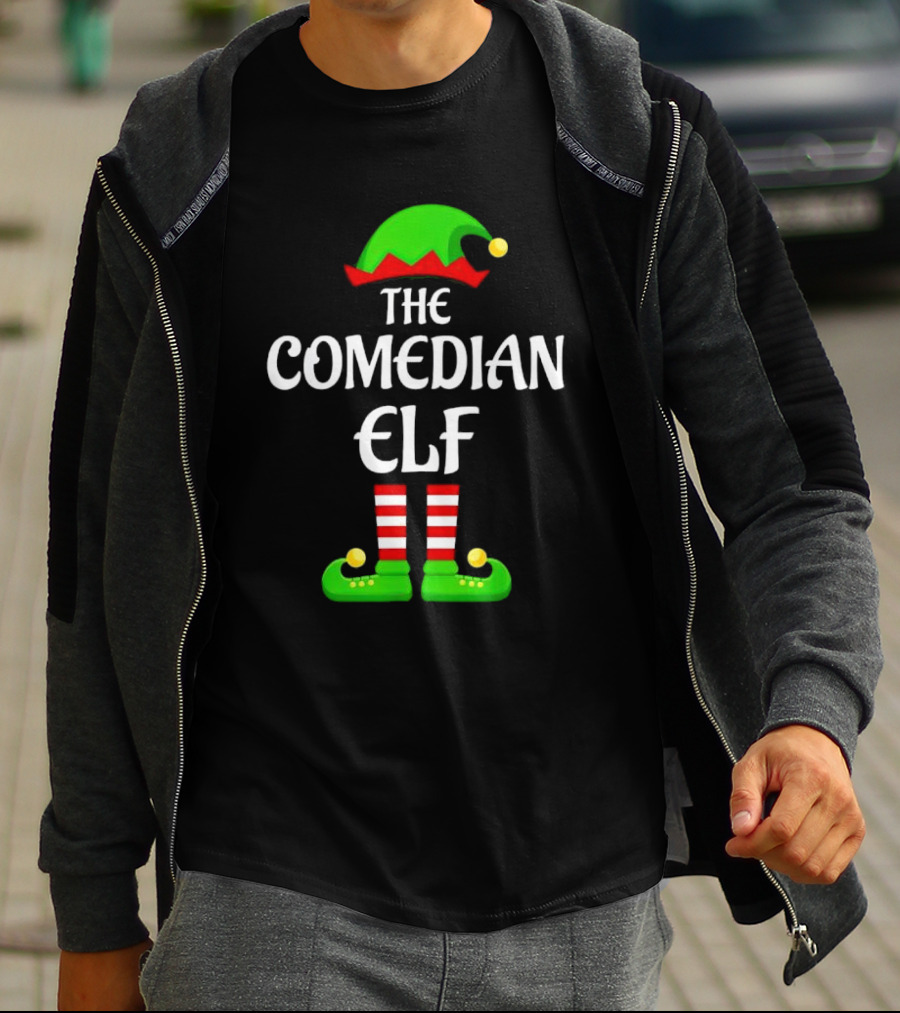 The Comedian Elf Funny Christmas Striped Stockings And Hat T-Shirt