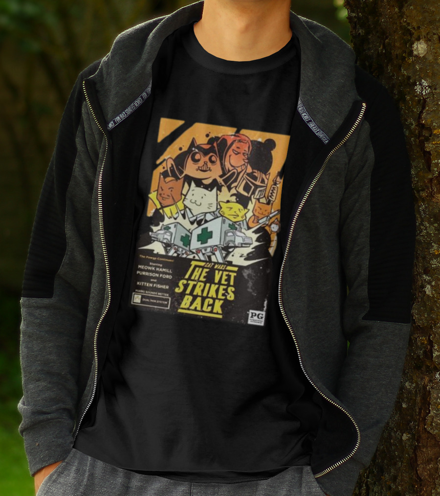 Kat Wars The Vet Strikes Back Starring Meowk Hamill Purrison Ford And Kitten Fisher T-Shirt