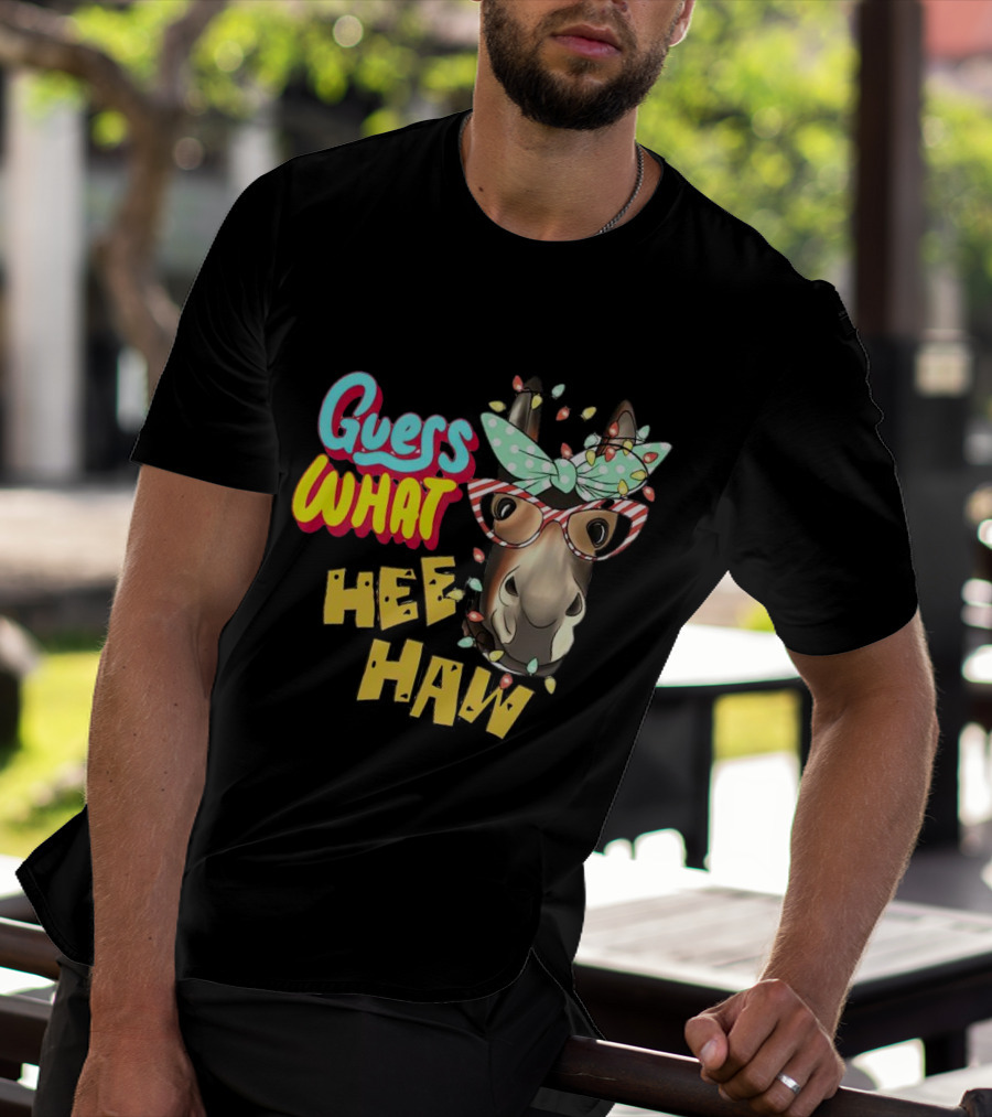 Guess What Hee Haw Christmas Donkey Lights And Glasses T-Shirt