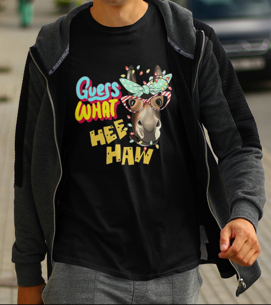Guess What Hee Haw Christmas Donkey Lights And Glasses T-Shirt