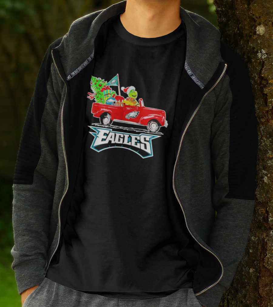 Grinch Dog Driving Red Truck Philadelphia Eagles Christmas Tree T-Shirt