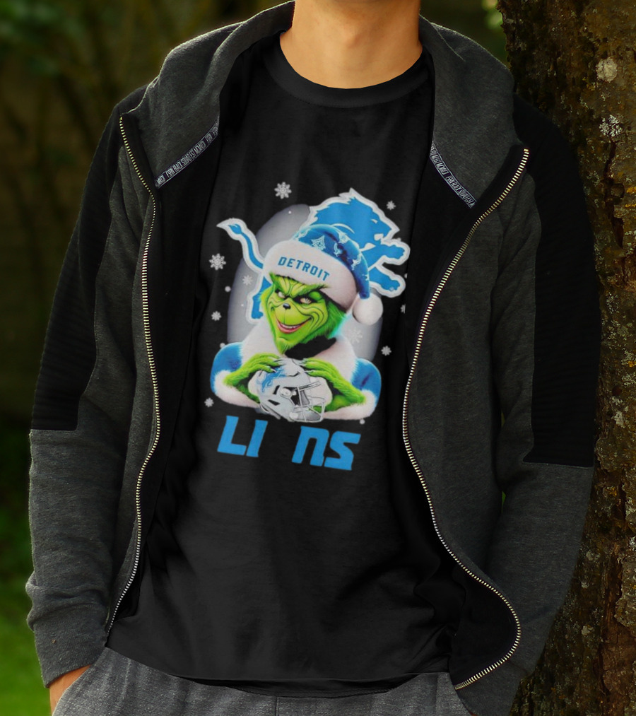 Grinch Loves Detroit Lions Christmas Holiday Football Magic T-Shirt
