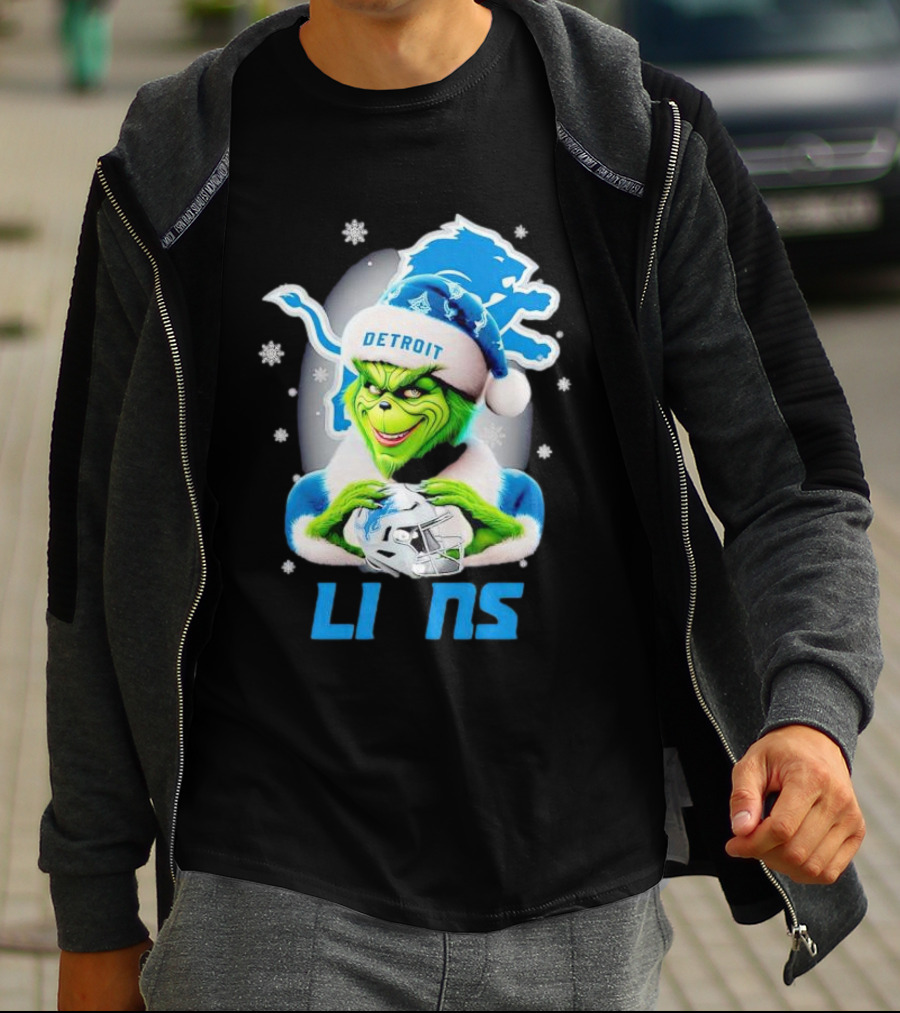 Grinch Loves Detroit Lions Christmas Holiday Football Magic T-Shirt