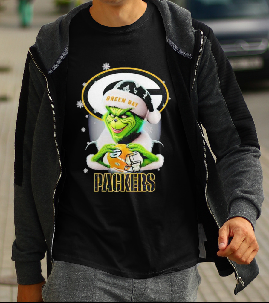 Green Bay Packers Grinch Christmas Fan Art Snowflakes Helmet T-Shirt