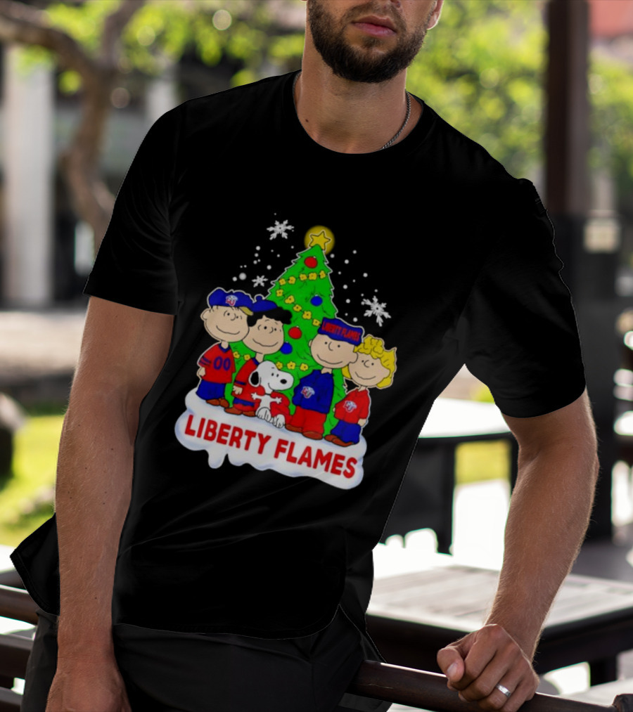 Liberty Flames Peanuts Characters Christmas Tree Snoopy Charlie Brown T-Shirt