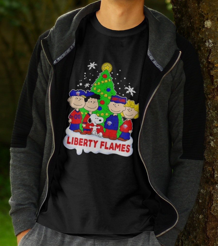 Liberty Flames Peanuts Characters Christmas Tree Snoopy Charlie Brown T-Shirt