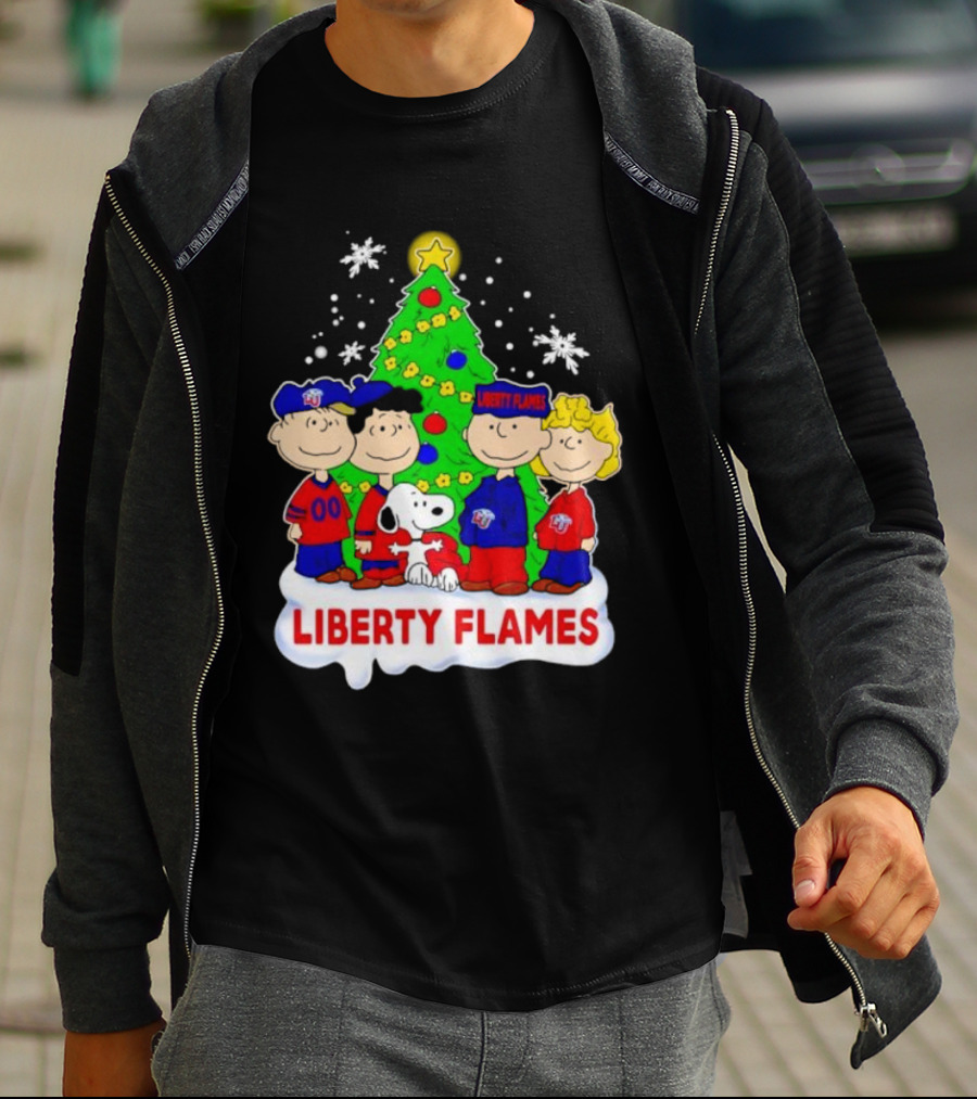 Liberty Flames Peanuts Characters Christmas Tree Snoopy Charlie Brown T-Shirt