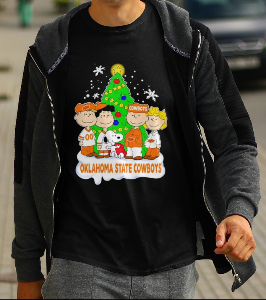 Peanuts Characters Oklahoma State Cowboys Christmas Tree T-Shirt