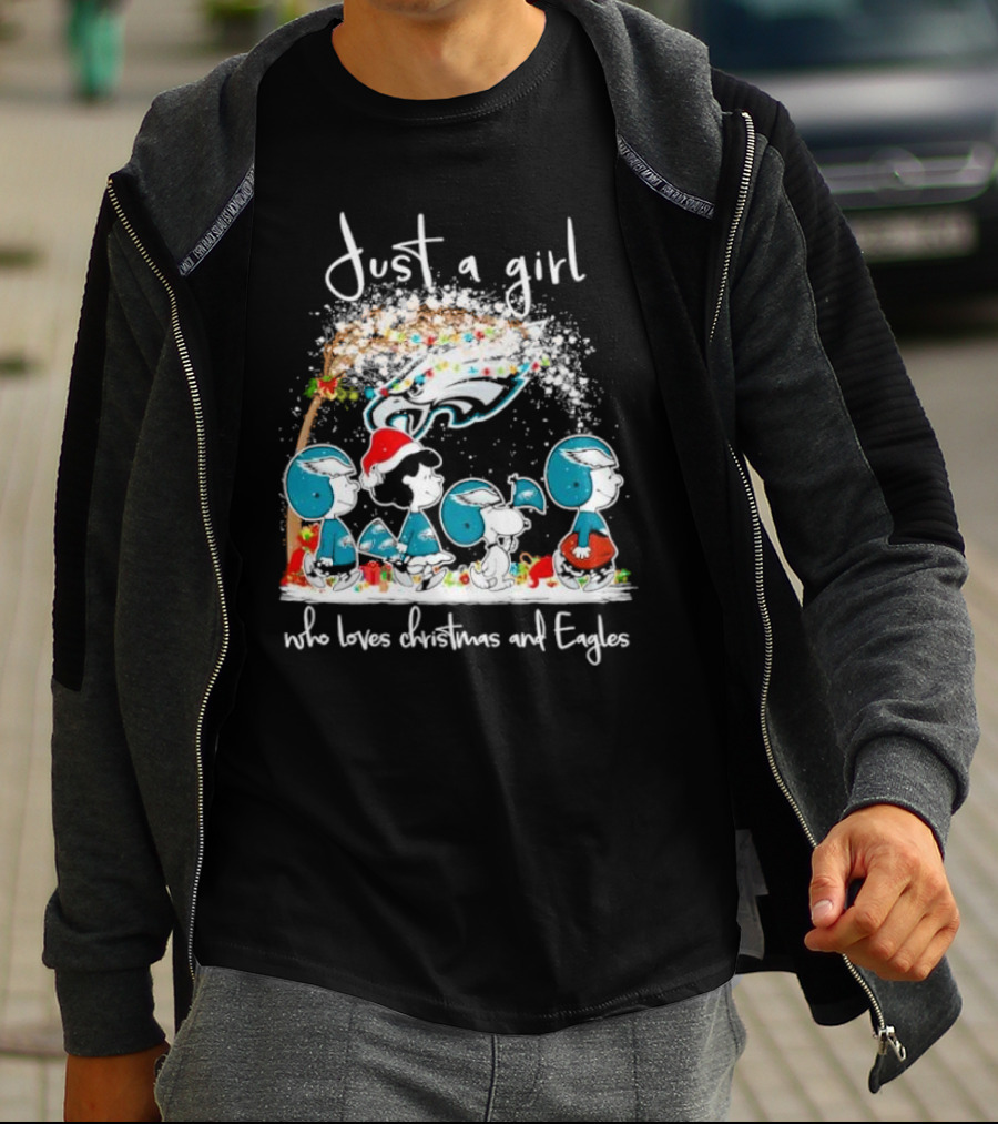 Peanuts Just A Girl Who Loves Christmas And Eagles T-Shirt