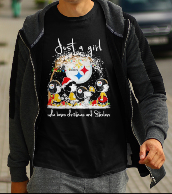 Just A Girl Who Loves Christmas And Steelers Peanuts Characters T-Shirt