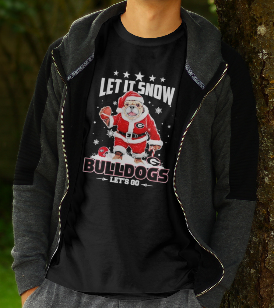 Santa Let It Snow Bulldogs Let's Go Football Christmas T-Shirt