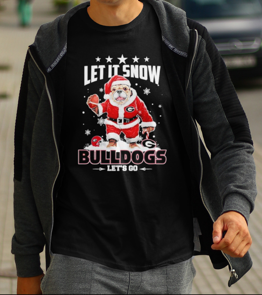 Santa Let It Snow Bulldogs Let's Go Football Christmas T-Shirt