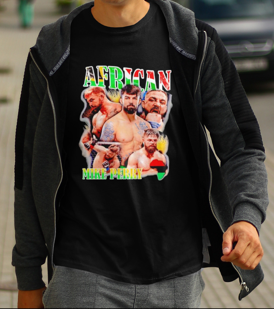 AFRICAN MIKE PERRY Fighter Collage With Black Red Green Map T-Shirt