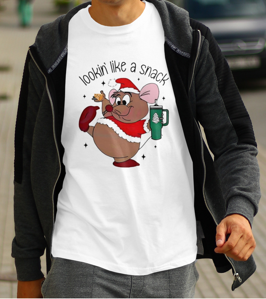 Cinderella Gusgus Lookin Like A Snack Christmas Santa Outfit With Cookie And Drink T-Shirt