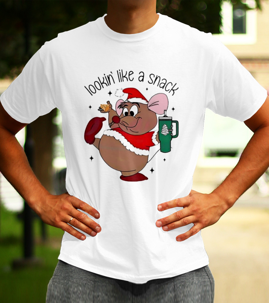 Cinderella Gusgus Lookin Like A Snack Christmas Santa Outfit With Cookie And Drink T-Shirt