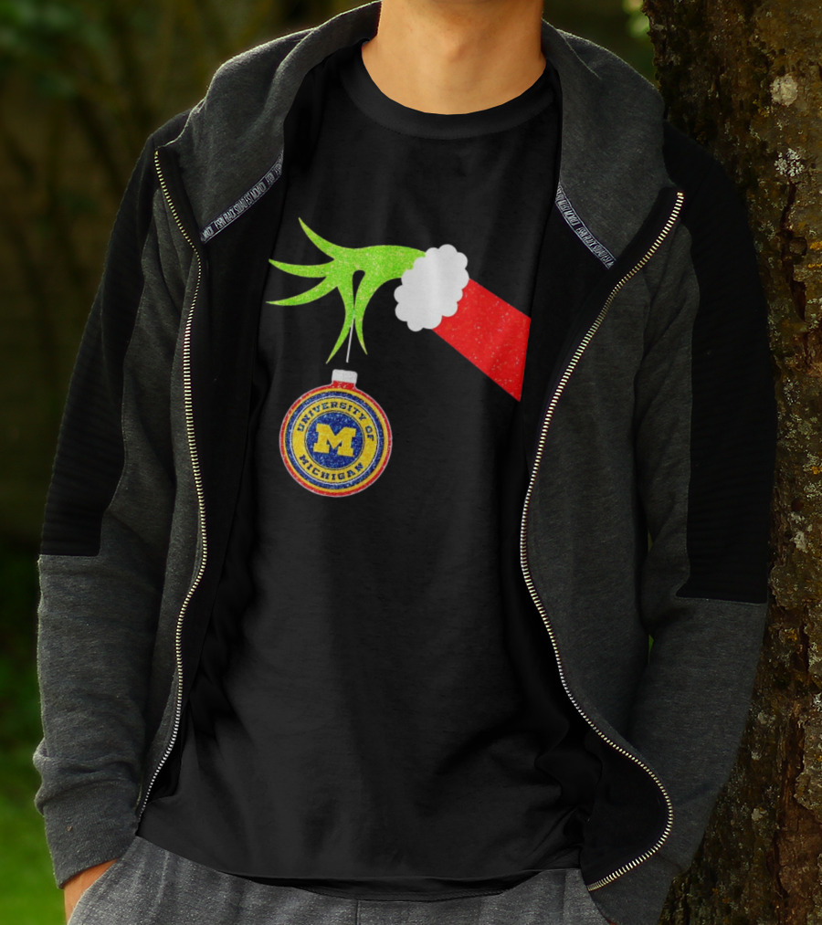 University Of Michigan Christmas Grinch Hand T-Shirt