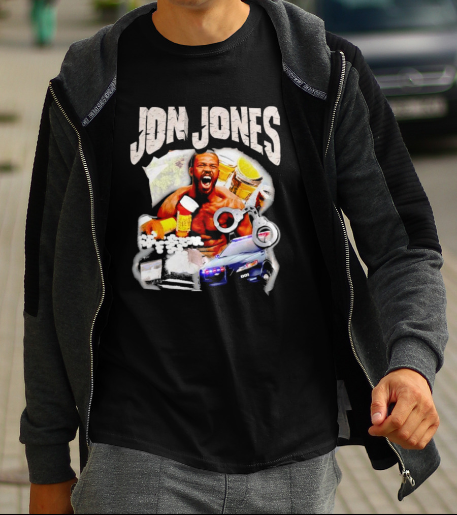 Jon Jones Vintage Police Car Handcuffs Pills Bottles T-Shirt