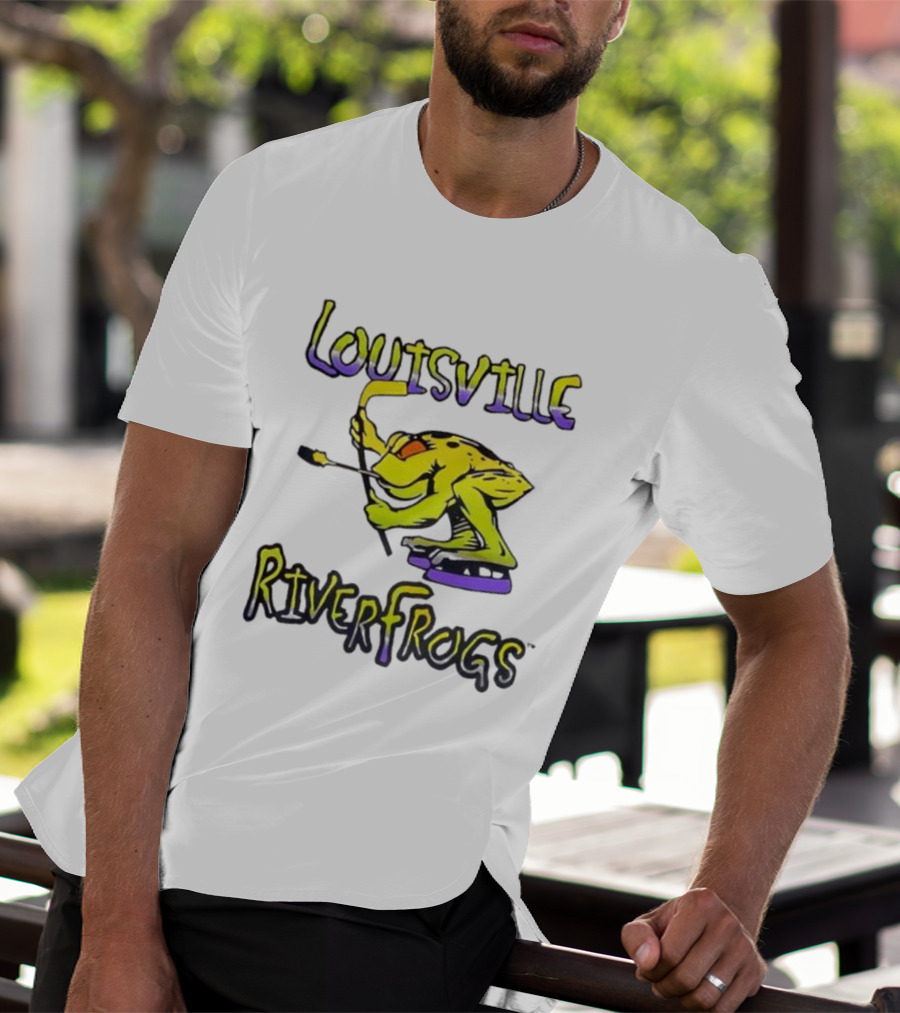 Louisville RiverFrogs Frog Playing Hockey T-Shirt