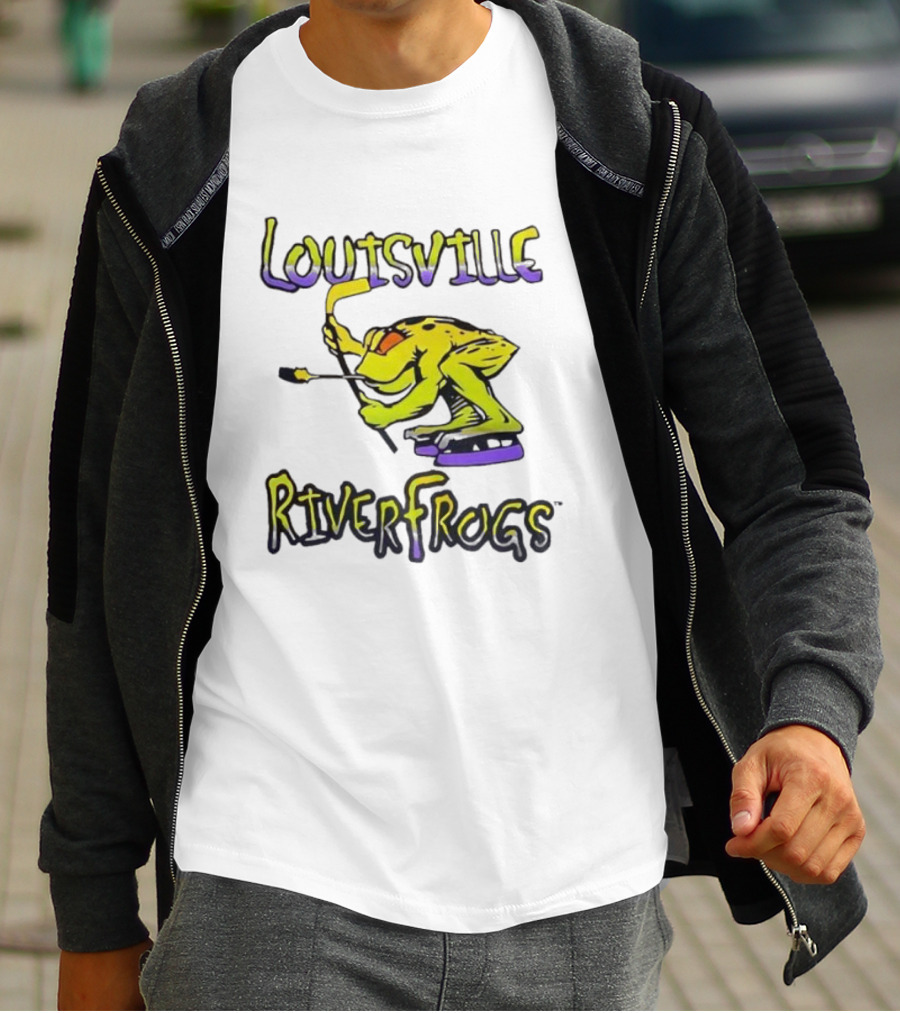 Louisville RiverFrogs Frog Playing Hockey T-Shirt