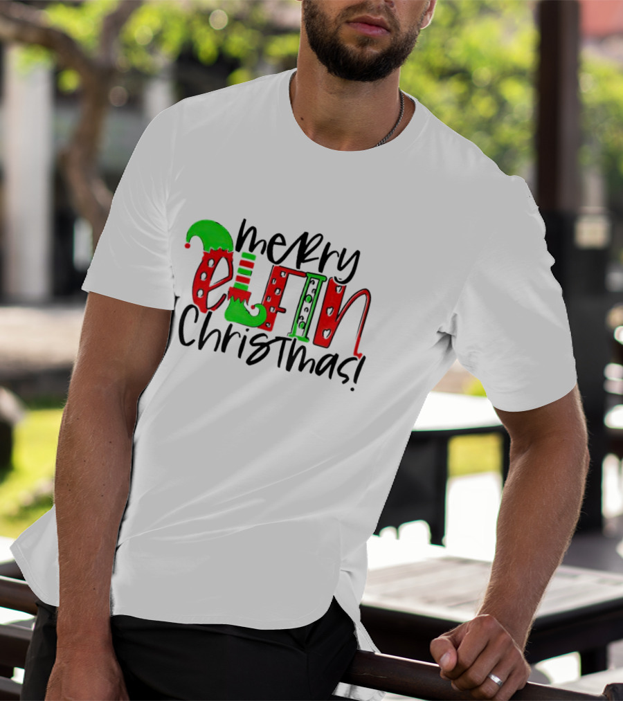 Merry Elfin Christmas Green Elf Shoe And Hat Red Stripes And Polka Dots T-Shirt