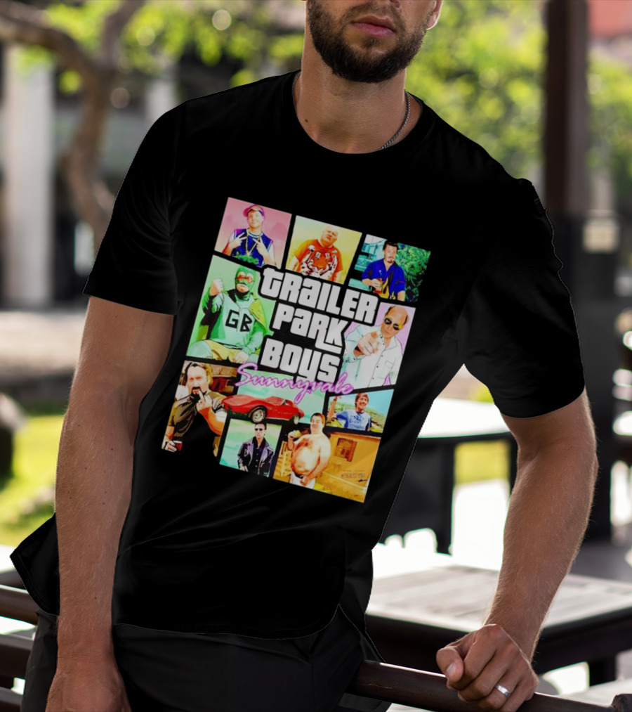 Trailer Park Boys Sunnyvale Collage Of Characters And Car In Vibrant Colors T-Shirt