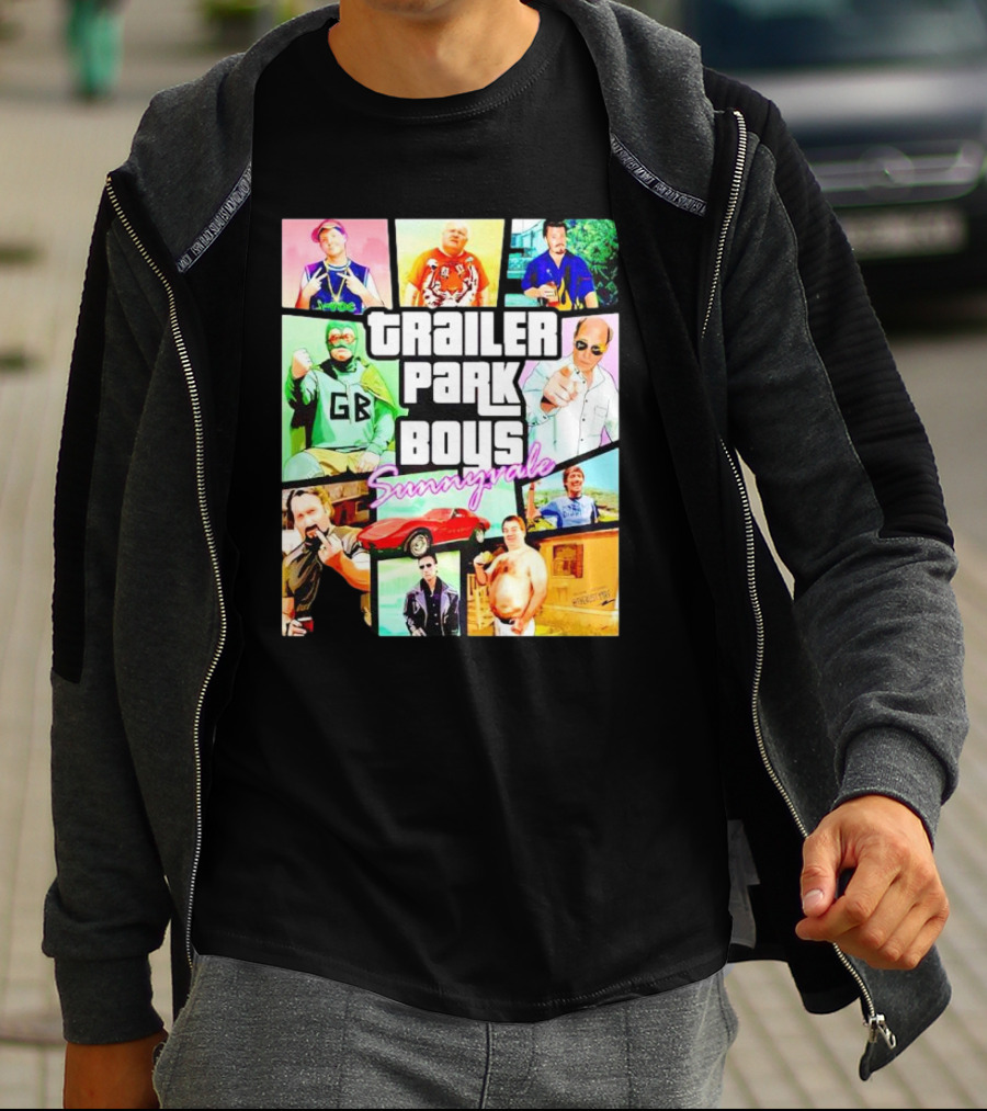 Trailer Park Boys Sunnyvale Collage Of Characters And Car In Vibrant Colors T-Shirt