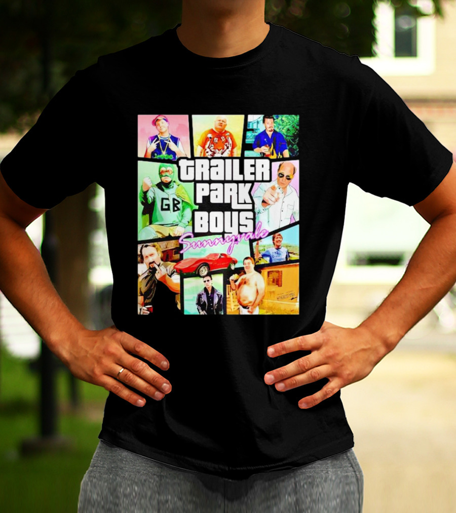 Trailer Park Boys Sunnyvale Collage Of Characters And Car In Vibrant Colors T-Shirt