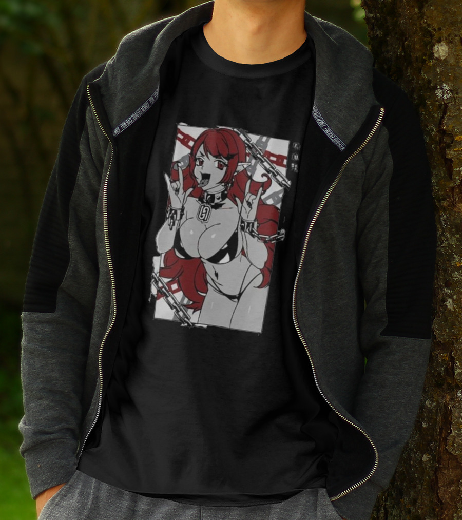 Vampiress Waifu Anime Red Hair Chains Gothic T-Shirt
