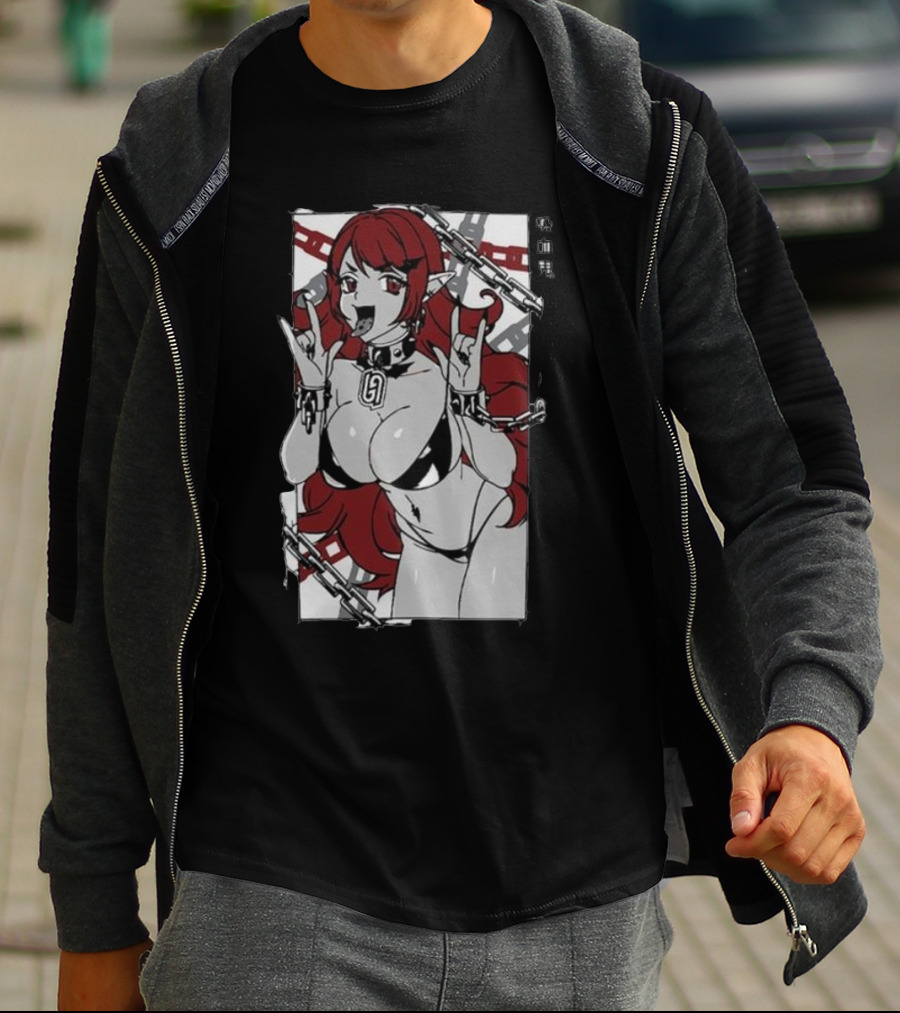 Vampiress Waifu Anime Red Hair Chains Gothic T-Shirt