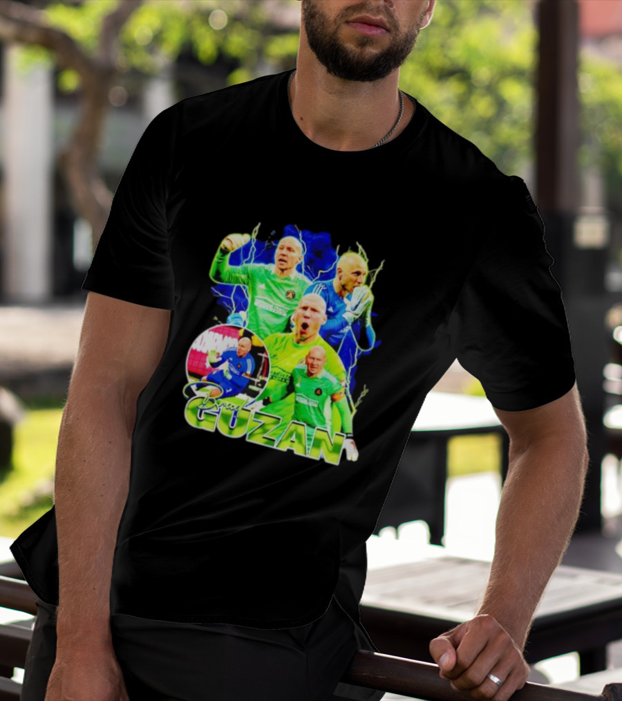 Brad Guzan Atlanta United Green And Blue Lightning Soccer Montage T-Shirt